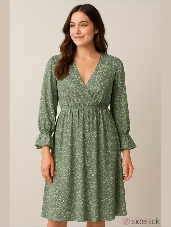 C+D+M Dresses & Skirts - C+D+M Boutique Sage Green Polka Dot Faux Wrap Dress Small
